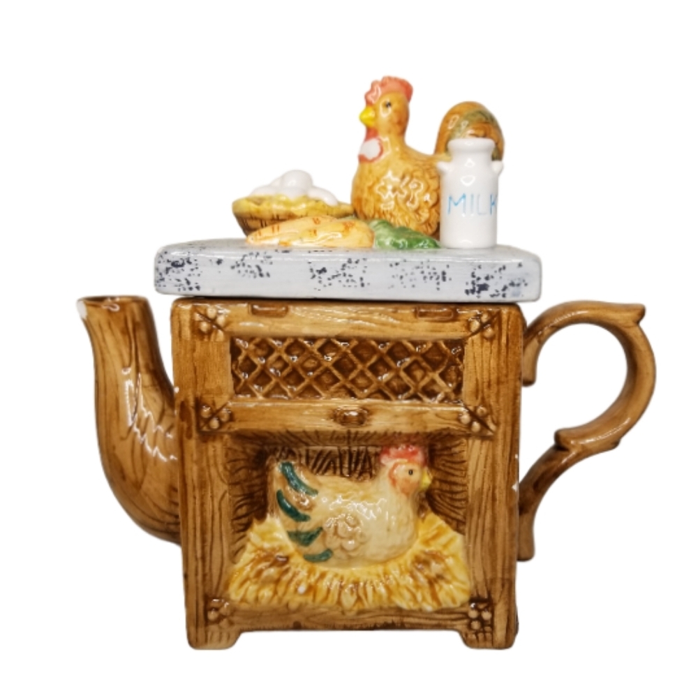 World Bazaars Hen House Mini Teapot Chicken Eggs Milk‎ Carrot Ceramic 3D
